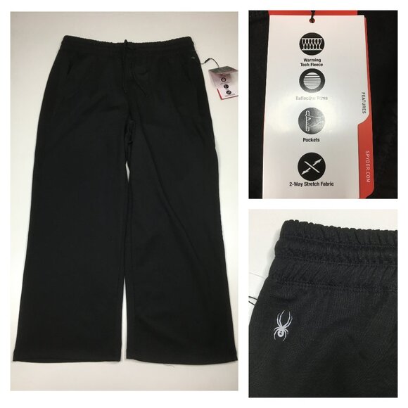 NWT SPYDER Active Black Warm Tech Fleece 2 Way Stretch Pull On Drawstring Pant